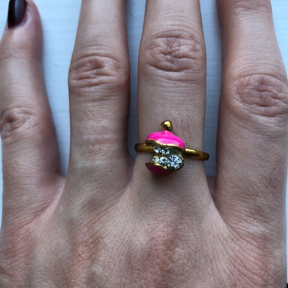 Vintage gold, pink & diamond bitten apple ring - Picture 2 of 7
